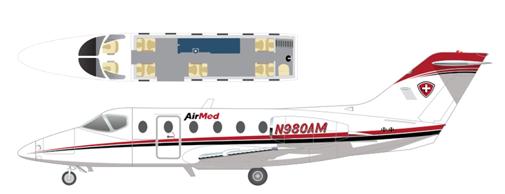 Beechjet 400 top-down cabin layout